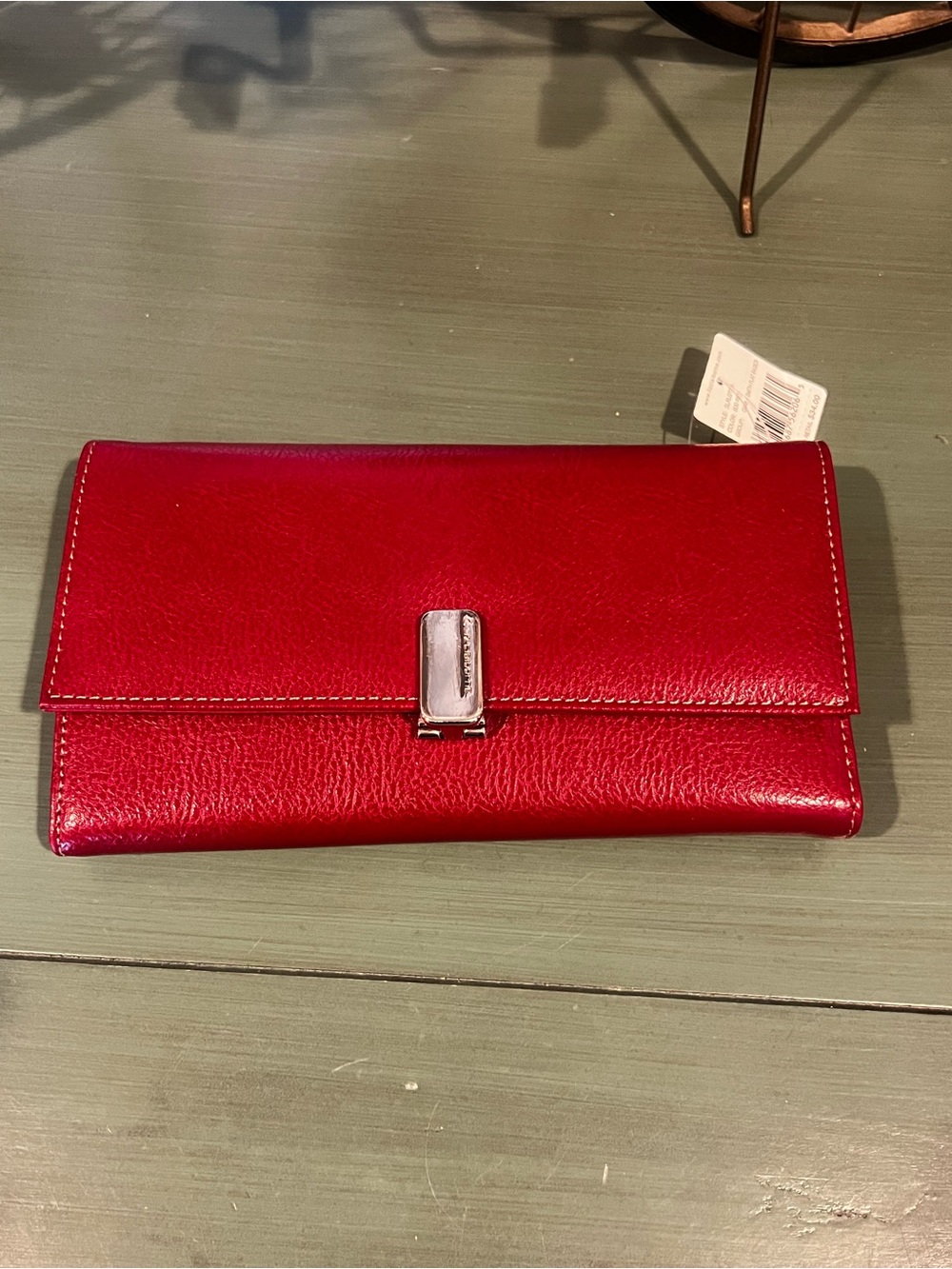 Vintage Liz Claiborne Red Leather Flap Wallet with Silver-Tone Clasp